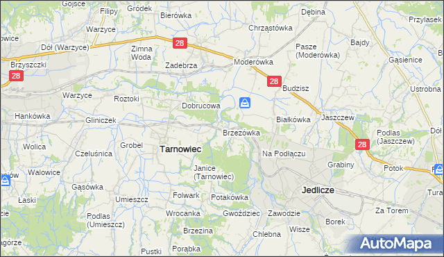 mapa Brzezówka gmina Tarnowiec, Brzezówka gmina Tarnowiec na mapie Targeo
