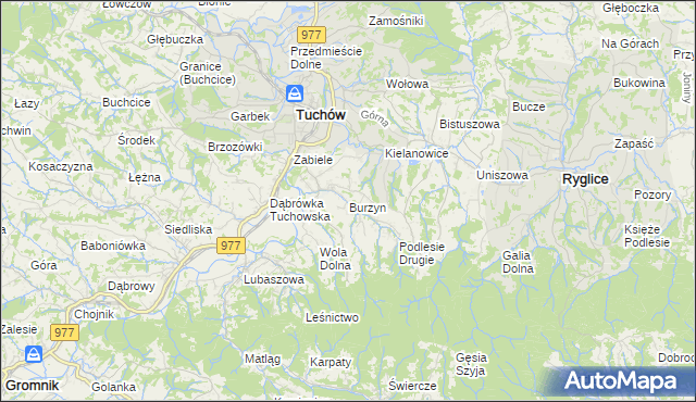 mapa Burzyn gmina Tuchów, Burzyn gmina Tuchów na mapie Targeo