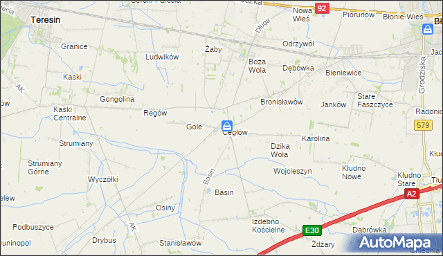 mapa Cegłów gmina Baranów, Cegłów gmina Baranów na mapie Targeo