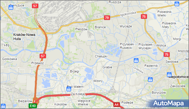 mapa Chałupki gmina Kraków, Chałupki gmina Kraków na mapie Targeo
