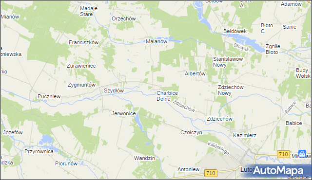 mapa Charbice Dolne, Charbice Dolne na mapie Targeo