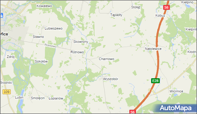 mapa Charnowo gmina Płoty, Charnowo gmina Płoty na mapie Targeo