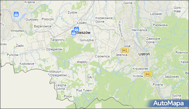 mapa Cisownica, Cisownica na mapie Targeo