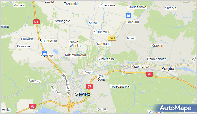 mapa Czekanka, Czekanka na mapie Targeo