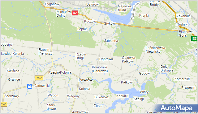 mapa Dąbrowa gmina Pawłów, Dąbrowa gmina Pawłów na mapie Targeo
