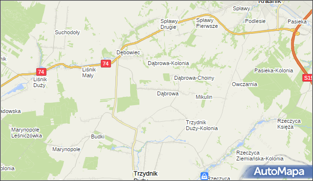 mapa Dąbrowa gmina Trzydnik Duży, Dąbrowa gmina Trzydnik Duży na mapie Targeo