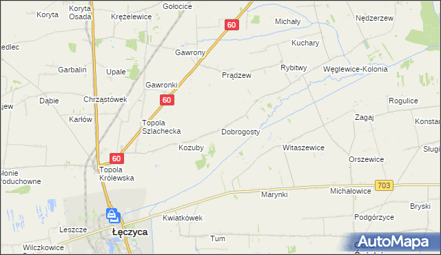 mapa Dobrogosty gmina Łęczyca, Dobrogosty gmina Łęczyca na mapie Targeo