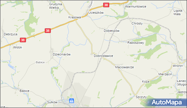 mapa Dobrosławice gmina Pawłowiczki, Dobrosławice gmina Pawłowiczki na mapie Targeo