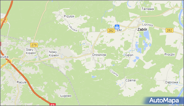 mapa Droszków gmina Zabór, Droszków gmina Zabór na mapie Targeo