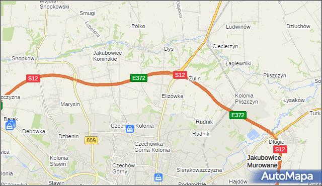 mapa Elizówka gmina Niemce, Elizówka gmina Niemce na mapie Targeo