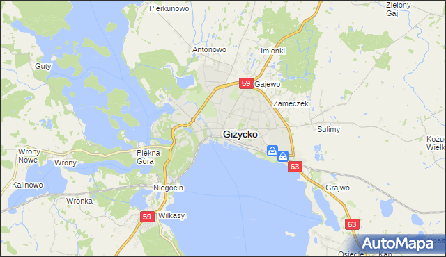 mapa Giżycko, Giżycko na mapie Targeo
