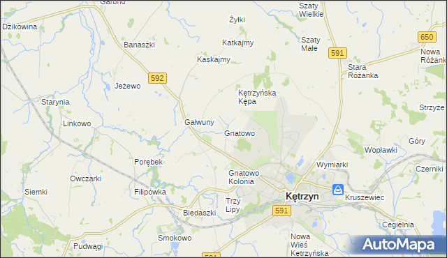 mapa Gnatowo gmina Kętrzyn, Gnatowo gmina Kętrzyn na mapie Targeo