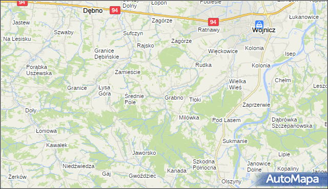mapa Grabno gmina Wojnicz, Grabno gmina Wojnicz na mapie Targeo