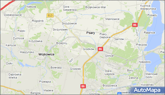 mapa Grodków gmina Psary, Grodków gmina Psary na mapie Targeo