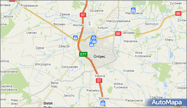 mapa Grójec, Grójec na mapie Targeo