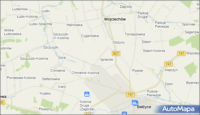 mapa Ignaców gmina Wojciechów, Ignaców gmina Wojciechów na mapie Targeo