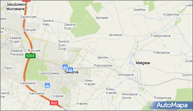 mapa Jacków gmina Mełgiew, Jacków gmina Mełgiew na mapie Targeo