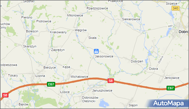 mapa Jaksonowice, Jaksonowice na mapie Targeo