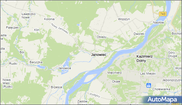 mapa Janowiec powiat puławski, Janowiec powiat puławski na mapie Targeo