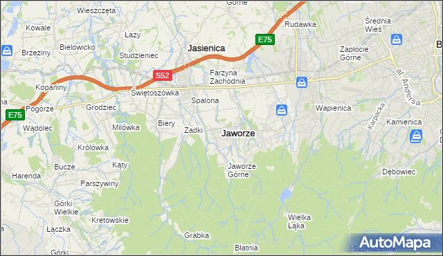 mapa Jaworze powiat bielski, Jaworze powiat bielski na mapie Targeo