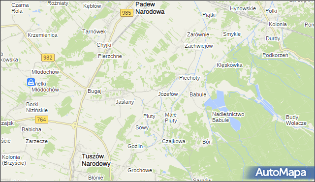 mapa Józefów gmina Tuszów Narodowy, Józefów gmina Tuszów Narodowy na mapie Targeo