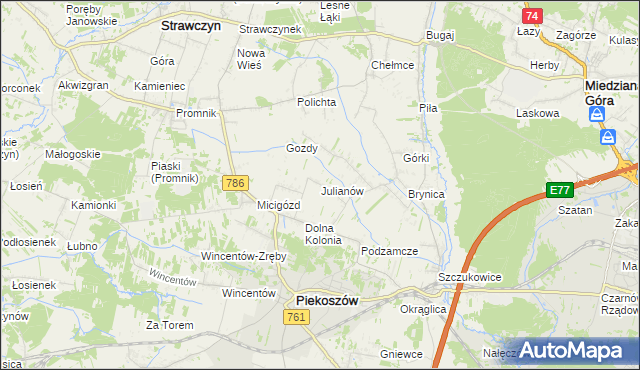 mapa Julianów gmina Piekoszów, Julianów gmina Piekoszów na mapie Targeo