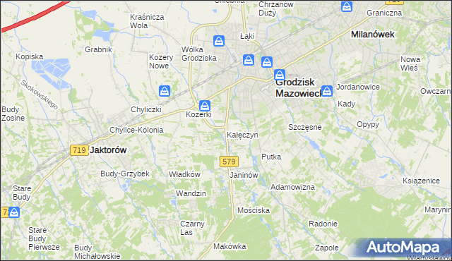 mapa Kałęczyn gmina Grodzisk Mazowiecki, Kałęczyn gmina Grodzisk Mazowiecki na mapie Targeo