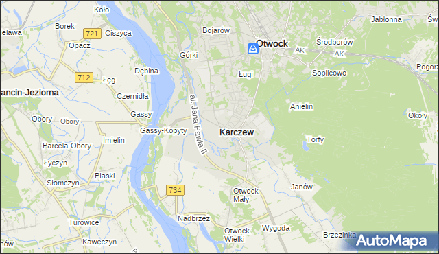 mapa Karczew powiat otwocki, Karczew powiat otwocki na mapie Targeo