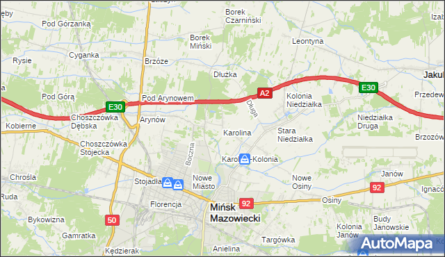 mapa Karolina gmina Mińsk Mazowiecki, Karolina gmina Mińsk Mazowiecki na mapie Targeo