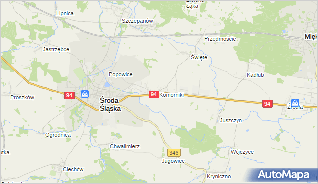 mapa Komorniki gmina Środa Śląska, Komorniki gmina Środa Śląska na mapie Targeo