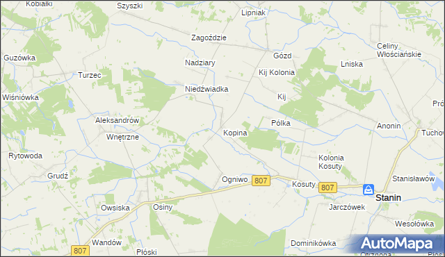 mapa Kopina gmina Stanin, Kopina gmina Stanin na mapie Targeo