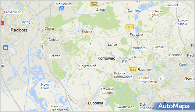 mapa Kornowac, Kornowac na mapie Targeo