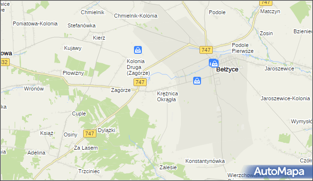 mapa Krężnica Okrągła, Krężnica Okrągła na mapie Targeo