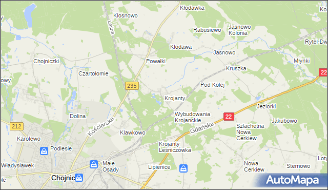 mapa Krojanty, Krojanty na mapie Targeo