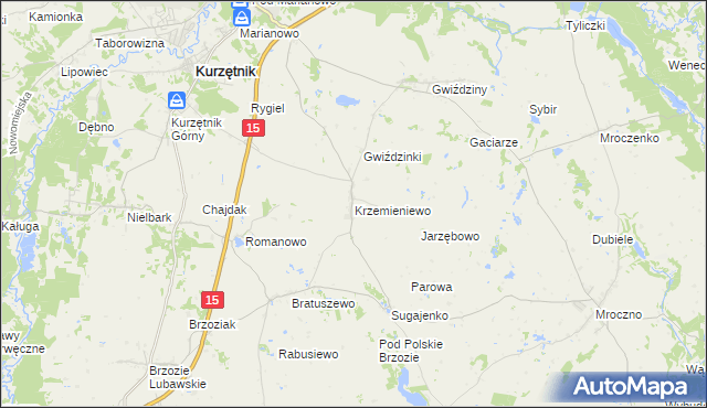 mapa Krzemieniewo gmina Kurzętnik, Krzemieniewo gmina Kurzętnik na mapie Targeo