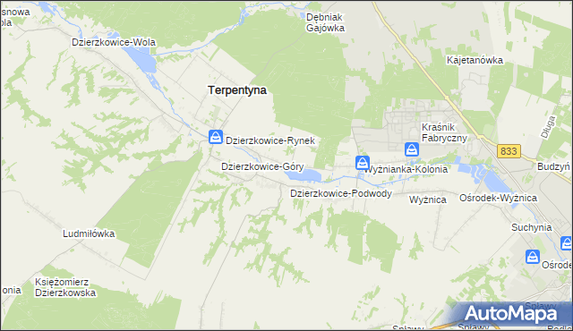 mapa Krzywie gmina Dzierzkowice, Krzywie gmina Dzierzkowice na mapie Targeo