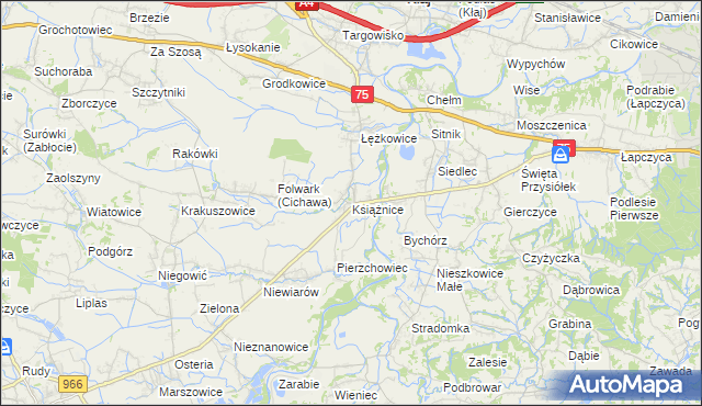 mapa Książnice gmina Gdów, Książnice gmina Gdów na mapie Targeo