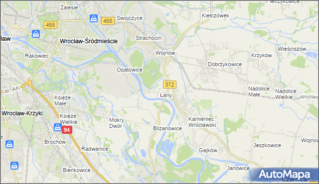 mapa Łany gmina Czernica, Łany gmina Czernica na mapie Targeo