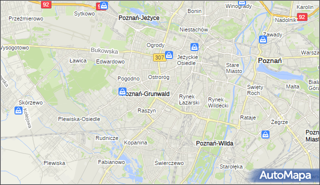 mapa Łazarz gmina Poznań, Łazarz gmina Poznań na mapie Targeo