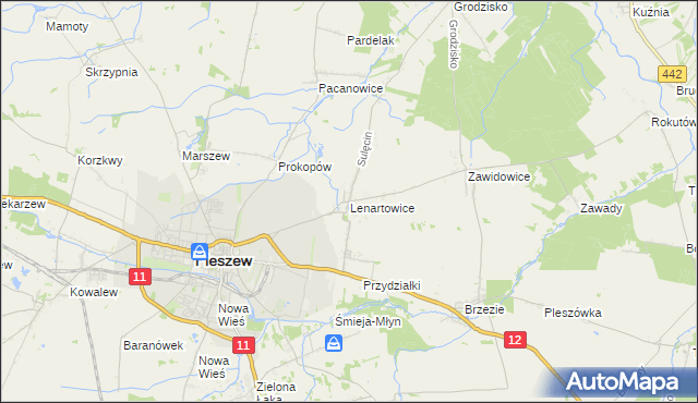 mapa Lenartowice gmina Pleszew, Lenartowice gmina Pleszew na mapie Targeo