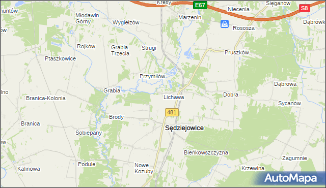 mapa Lichawa gmina Sędziejowice, Lichawa gmina Sędziejowice na mapie Targeo