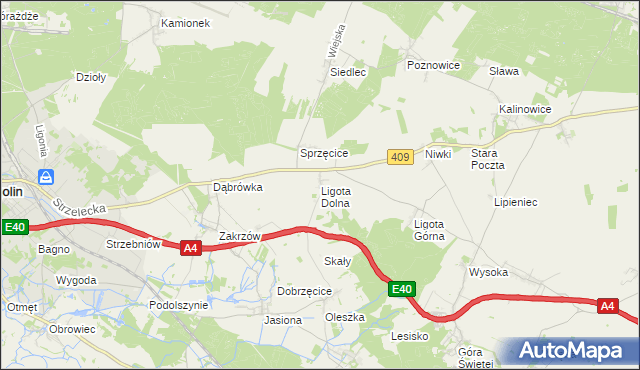 mapa Ligota Dolna gmina Strzelce Opolskie, Ligota Dolna gmina Strzelce Opolskie na mapie Targeo