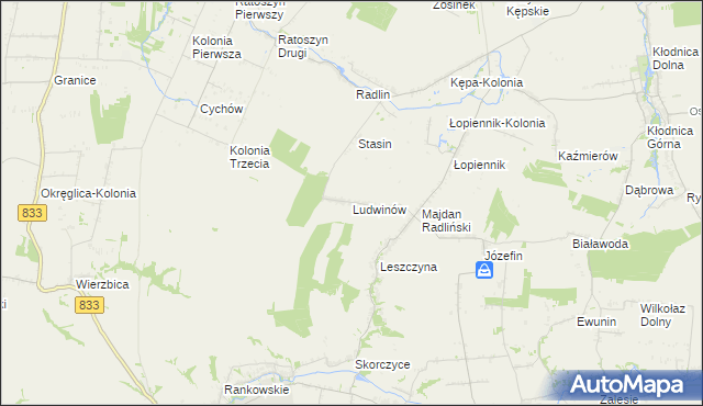 mapa Ludwinów gmina Borzechów, Ludwinów gmina Borzechów na mapie Targeo