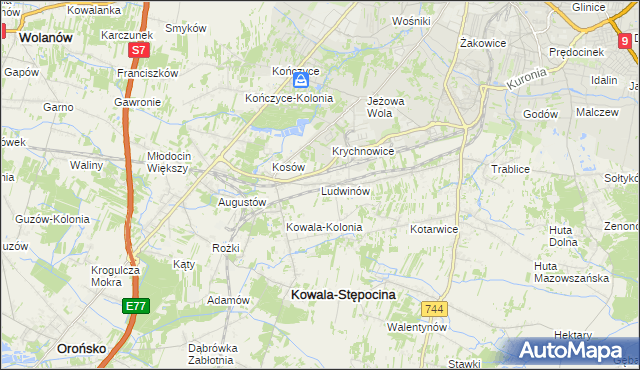 mapa Ludwinów gmina Kowala, Ludwinów gmina Kowala na mapie Targeo