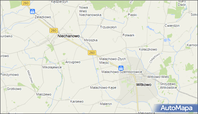 mapa Małachowo-Złych Miejsc, Małachowo-Złych Miejsc na mapie Targeo