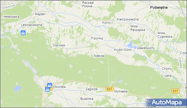 mapa Małków gmina Poświętne, Małków gmina Poświętne na mapie Targeo