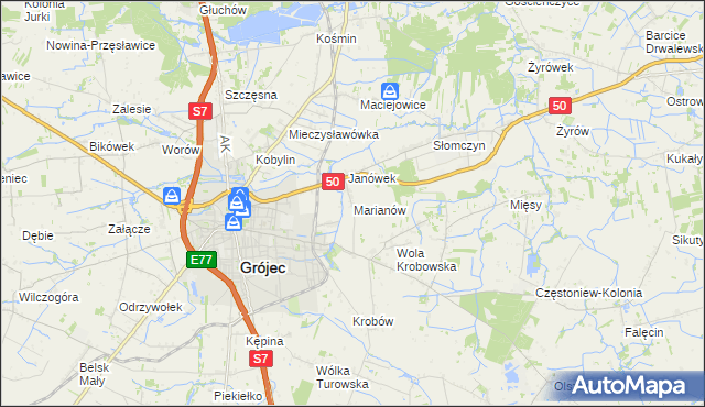 mapa Marianów gmina Grójec, Marianów gmina Grójec na mapie Targeo