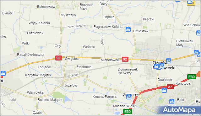 mapa Michałówek gmina Ożarów Mazowiecki, Michałówek gmina Ożarów Mazowiecki na mapie Targeo