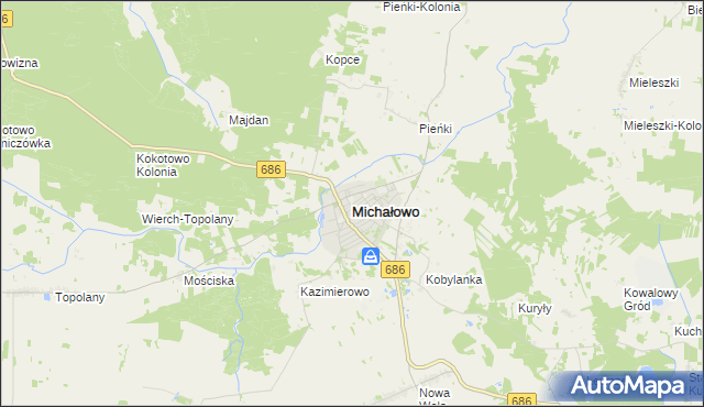 mapa Michałowo powiat białostocki, Michałowo powiat białostocki na mapie Targeo