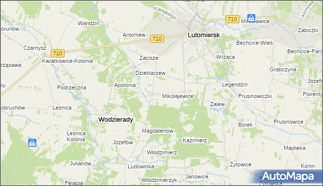 mapa Mikołajewice gmina Lutomiersk, Mikołajewice gmina Lutomiersk na mapie Targeo